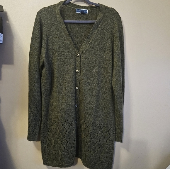 Karen Scott Women's Size XL Green Knit Cardigan - Picture 1 of 4